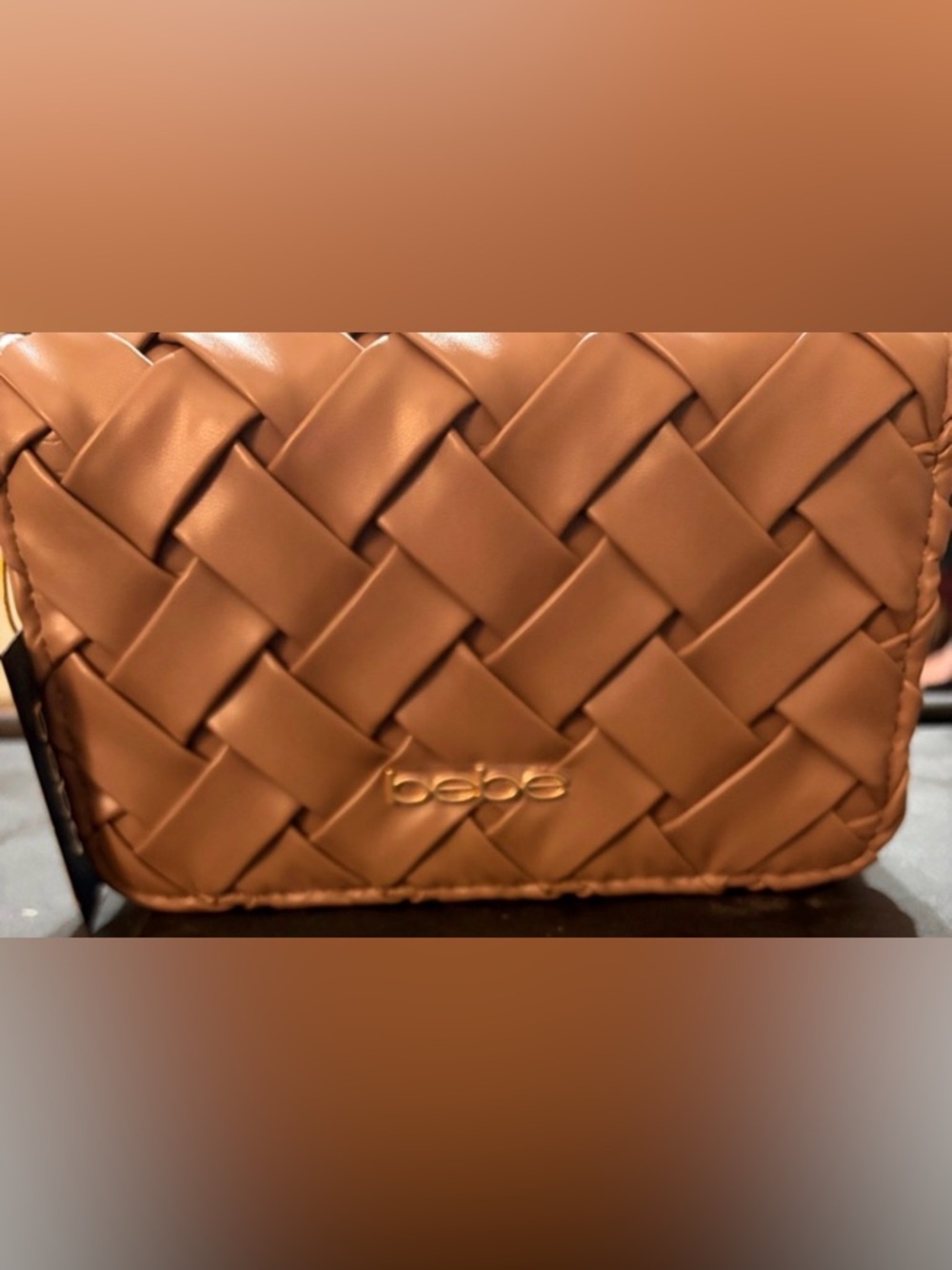✨ bebe Luca Woven Taupe Crossbody Bag Gold Chain Strap Faux Leather | NWT 👜